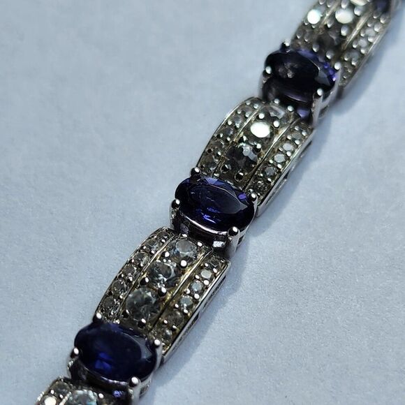 HSN Colleen Lopez Sterling Oval Iolite and White Zircon Line Bracelet 7" - Picture 3 of 4